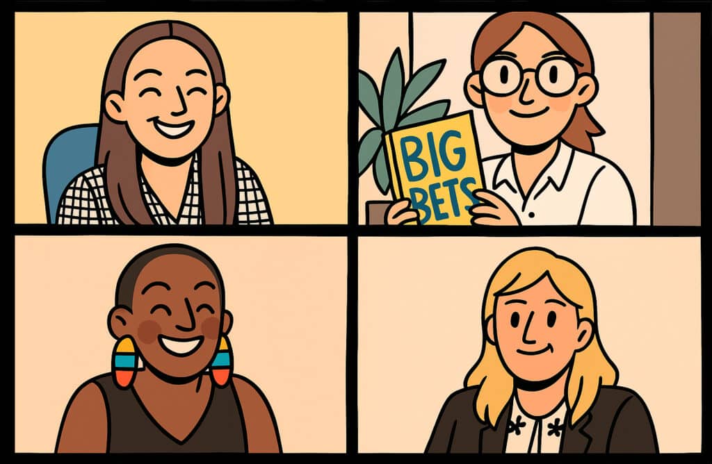 Cartoon of four women on a video call