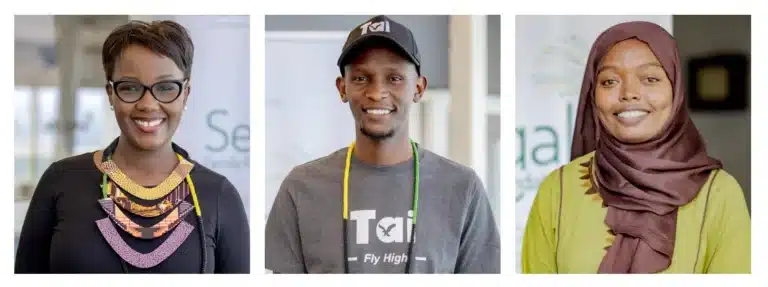 Headshots of three African Visionary Fellows