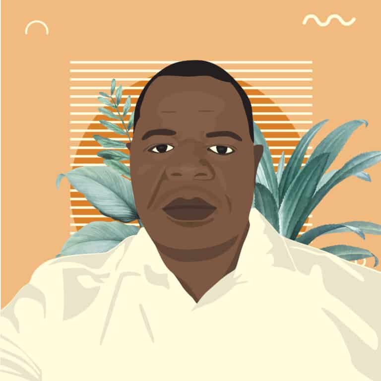 An illustrated portrait of Dan Eddie Nthara