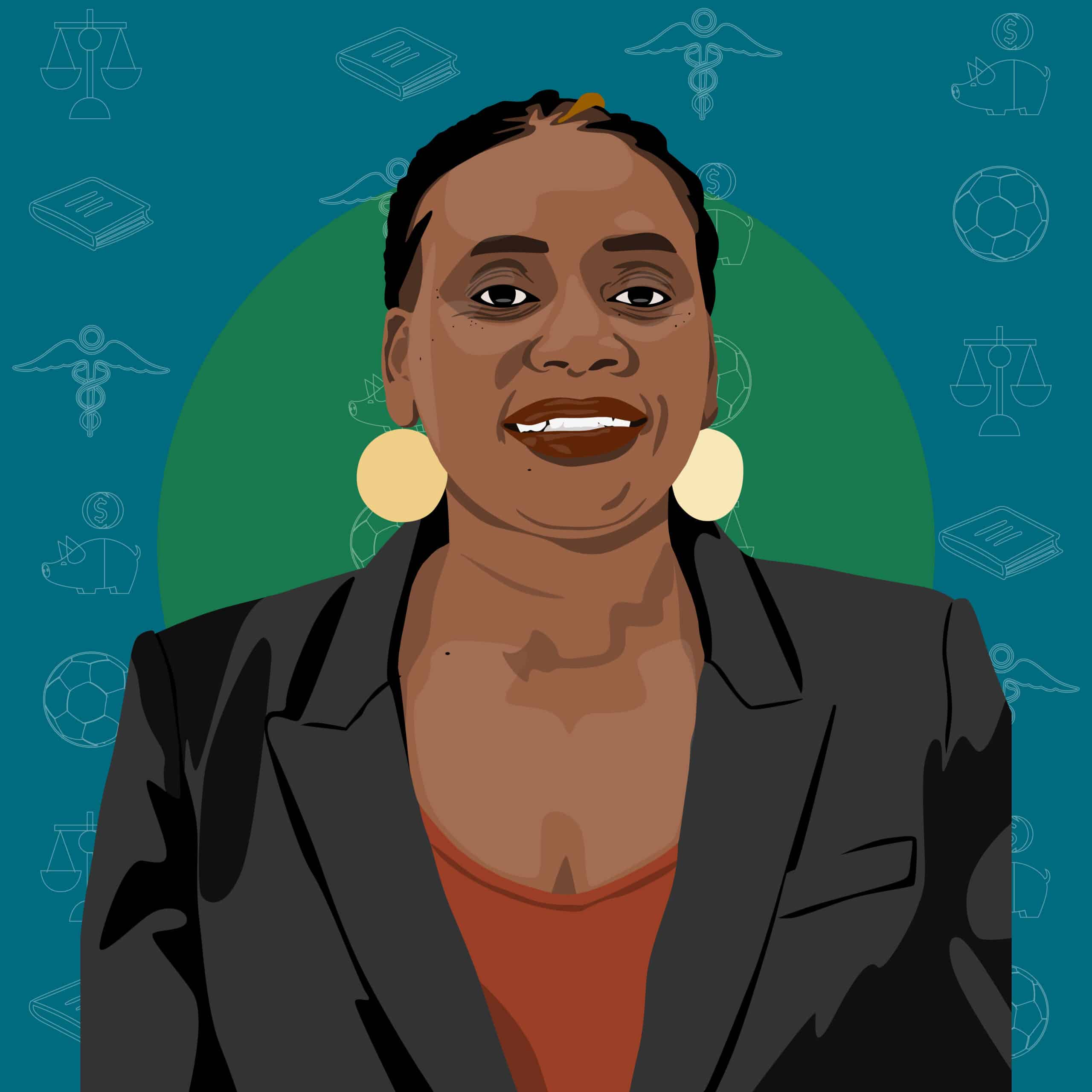 An illustrated portrait of Dorcas Amakobe