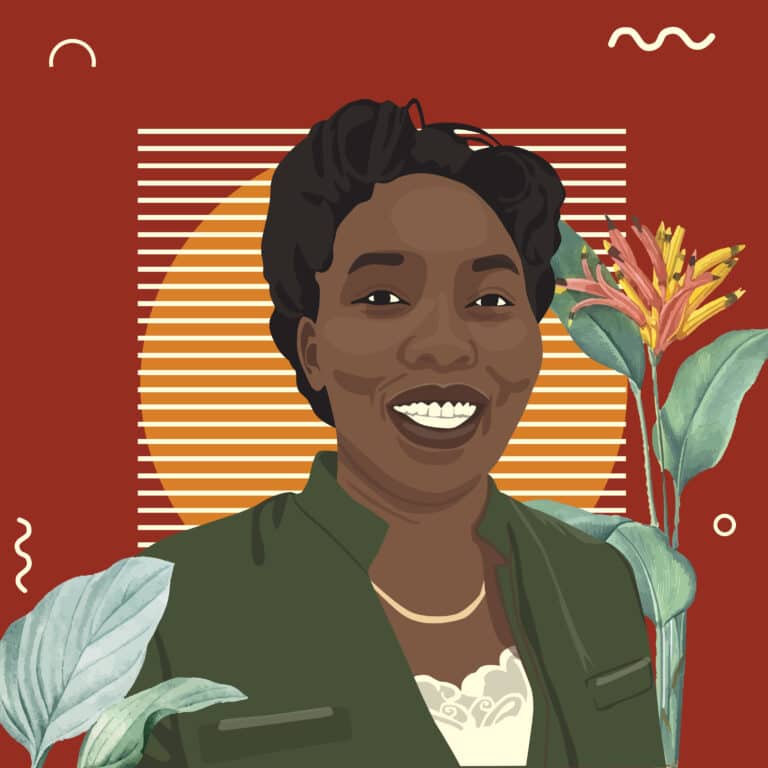 An illustrated portrait of Jennifer Mwikali Katiwa