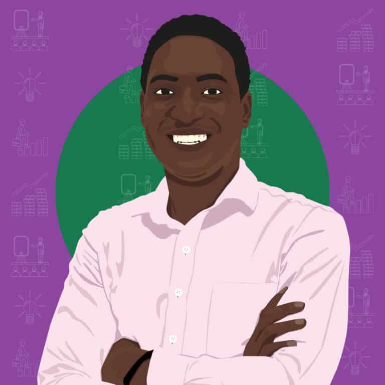 An illustrated portrait of Joachim Ewechu