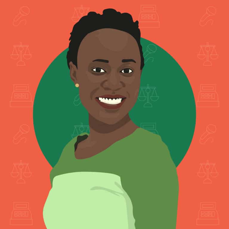 An illustrated portrait of Monica Nyiraguhabwa