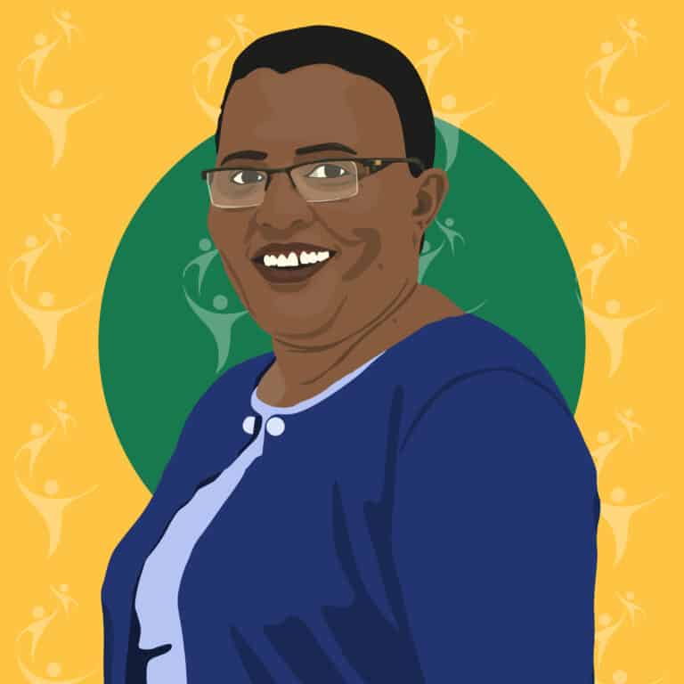 An illustrated portrait of Olivia Mugabirwe