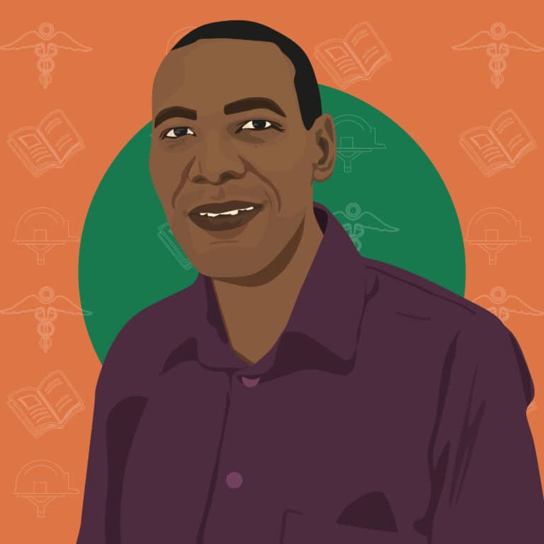 An illustrated portrait of Robert Kalyesubula